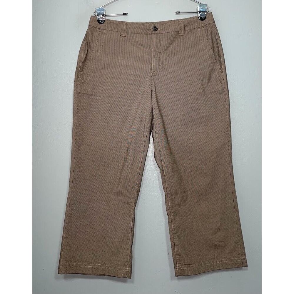 Coldwater Creek Natural Fit Capris Womens Size 12 Brown Striped Pants Minimalist